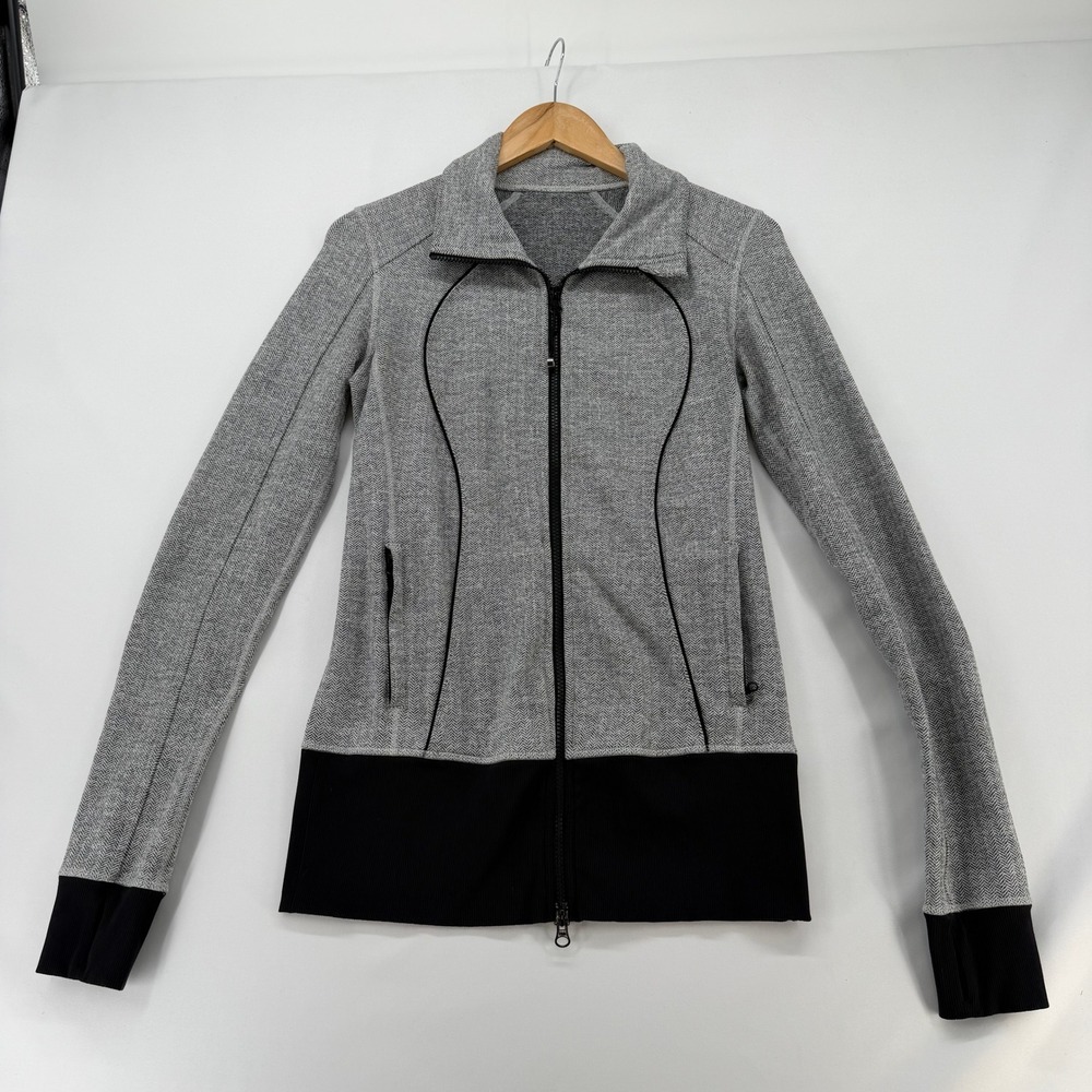 Lululemon Define Jacket Herringbone Grey Black Full Zip Size 6 Thumbholes